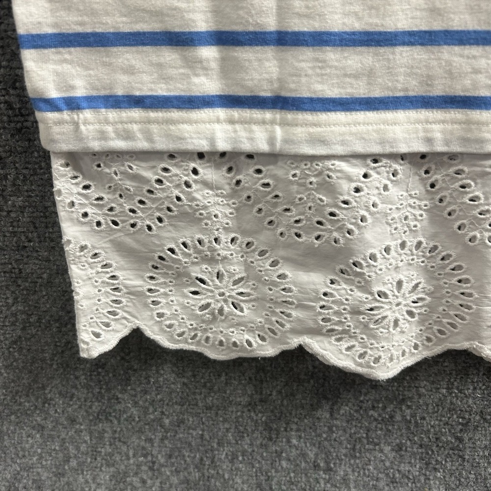 Vineyard Vines Lace Hem Mini Shift Dress 3/4 Sleeve White Blue Striped XXS - Picture 5 of 16